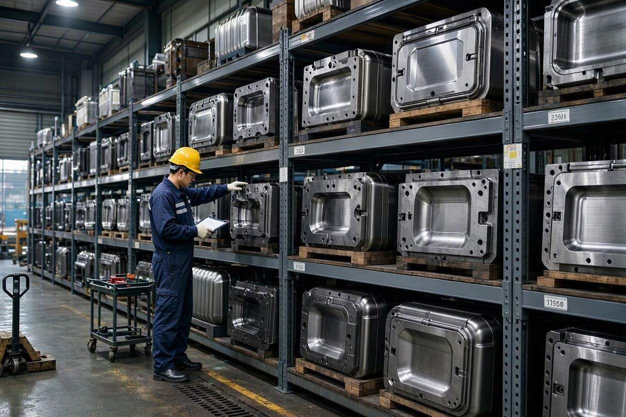 Luggage mold manufacturing process showing steel material differences