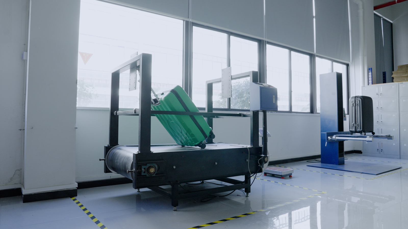 compliance certification documents and testing lab equipment for luggage