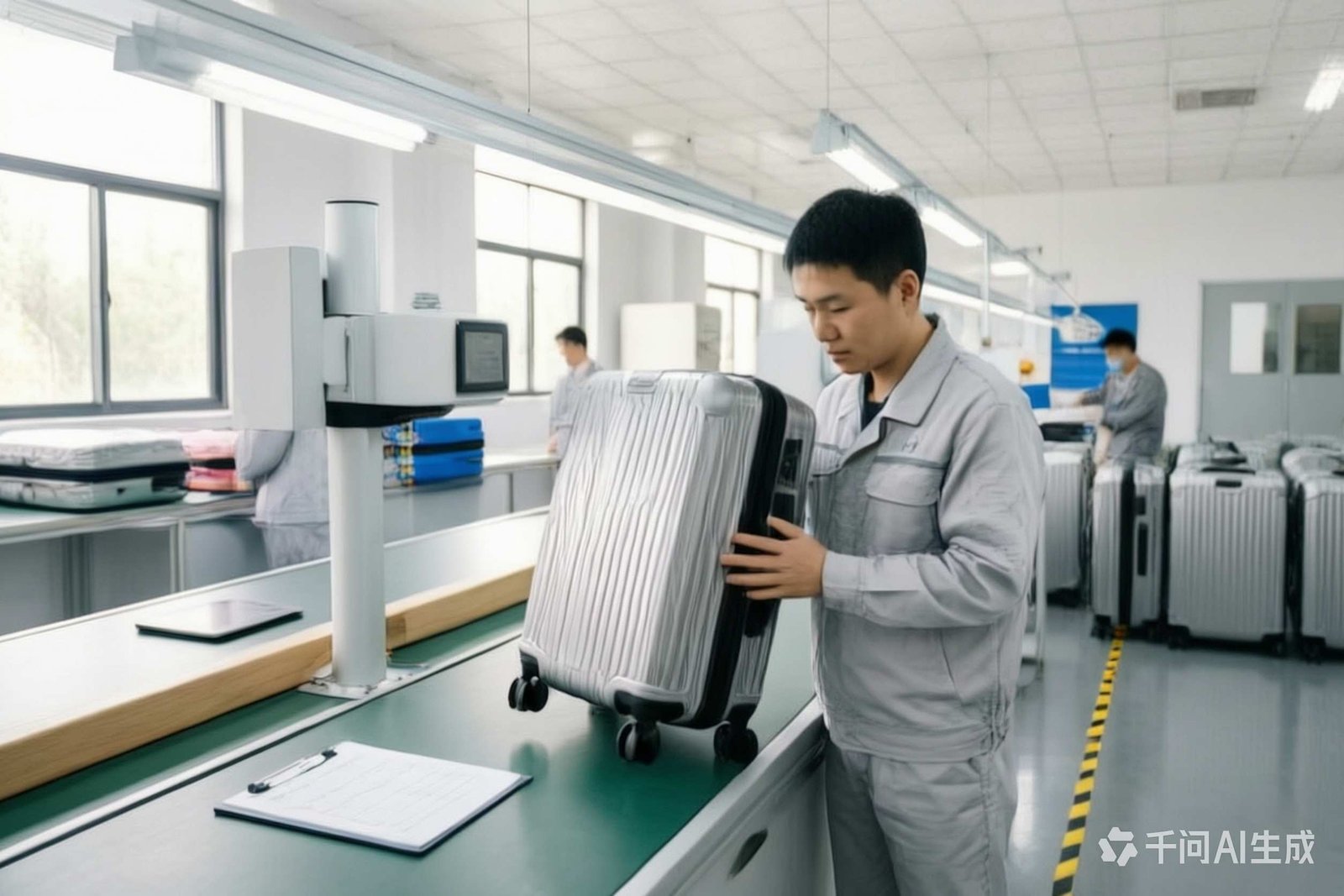 Inspecting assembled luggage wheels during production